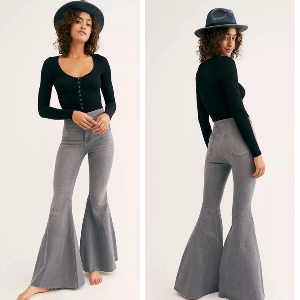FREE PEOPLE JUST FLOAT ON FLARE BELLBOTTOM Jeans Charcoal Grey